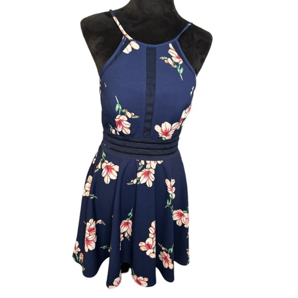 Jodi Kristopher Navy Spaghetti Strap Dress with mesh inset Size‎ 11